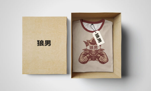 Empty isolated box and white tshirt with label Empty isolated box and white tshirt with label